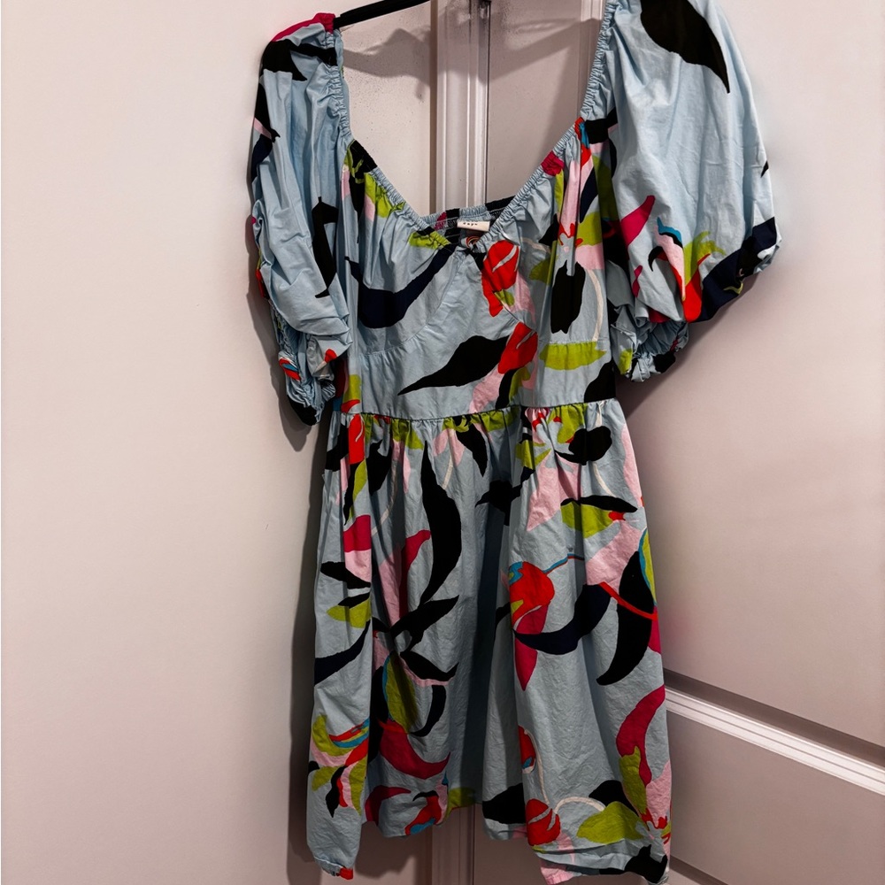 a new day Light Blue Multicolor Floral Puff Sleeve Dress